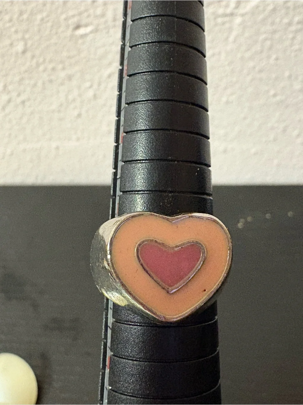 Pink Enamel Double Heart Silver Tone Statement Ring